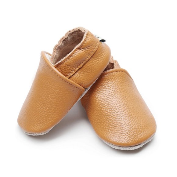 BROWN BABY TODDLER LEATHER SHOES / MOCCASINS - Picture 1 of 5